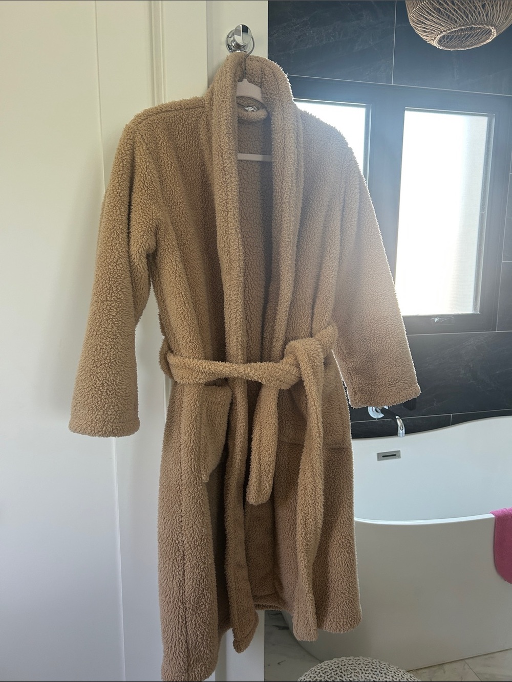 Pottery Barn Teddy Fleece Robe in Tan
